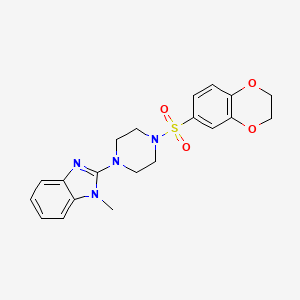 molecular formula C20H22N4O4S B2483404 2-(4-((2,3-dihydrobenzo[b][1,4]dioxin-6-yl)sulfonyl)piperazin-1-yl)-1-methyl-1H-benzo[d]imidazole CAS No. 1219903-62-4