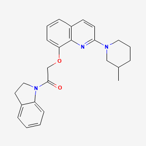 molecular formula C25H27N3O2 B2483410 1-(Indolin-1-yl)-2-((2-(3-methylpiperidin-1-yl)quinolin-8-yl)oxy)ethanone CAS No. 921577-76-6