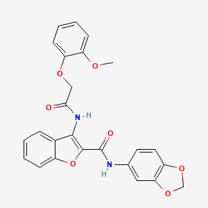 molecular formula C25H20N2O7 B2483415 N-(benzo[d][1,3]dioxol-5-yl)-3-(2-(2-methoxyphenoxy)acetamido)benzofuran-2-carboxamide CAS No. 888462-41-7
