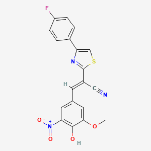 molecular formula C19H12FN3O4S B2483418 (E)-2-(4-(4-氟苯基)噻唑-2-基)-3-(4-羟基-3-甲氧基-5-硝基苯基)丙烯腈 CAS No. 683254-83-3
