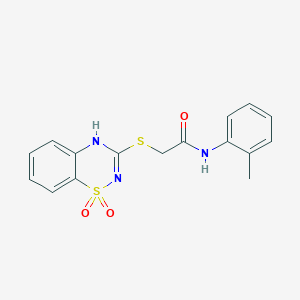 molecular formula C16H15N3O3S2 B2483454 2-((1,1-dioxido-4H-benzo[e][1,2,4]thiadiazin-3-yl)thio)-N-(o-tolyl)acetamide CAS No. 899976-06-8