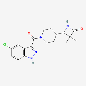 molecular formula C18H21ClN4O2 B2483455 4-[1-(5-Chloro-1H-indazole-3-carbonyl)piperidin-4-yl]-3,3-dimethylazetidin-2-one CAS No. 2126632-60-6