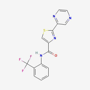 molecular formula C15H9F3N4OS B2483460 2-(吡咯啉-2-基)-N-(2-(三氟甲基)苯基)噻唑-4-羧酰胺 CAS No. 1235008-88-4