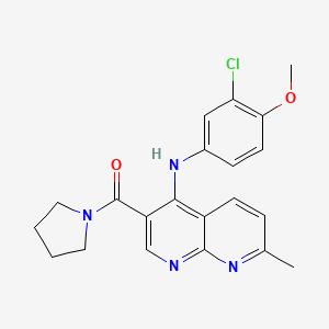 molecular formula C21H21ClN4O2 B2483471 (4-((3-Chloro-4-methoxyphenyl)amino)-7-methyl-1,8-naphthyridin-3-yl)(pyrrolidin-1-yl)methanone CAS No. 1251616-37-1