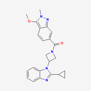 molecular formula C23H23N5O2 B2483473 [3-(2-Cyclopropylbenzimidazol-1-yl)azetidin-1-yl]-(3-methoxy-2-methylindazol-6-yl)methanone CAS No. 2380071-77-0