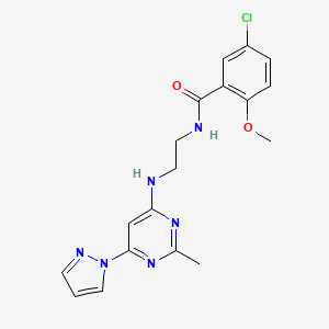 molecular formula C18H19ClN6O2 B2483475 5-chloro-2-methoxy-N-(2-((2-methyl-6-(1H-pyrazol-1-yl)pyrimidin-4-yl)amino)ethyl)benzamide CAS No. 1172571-03-7