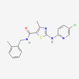molecular formula C18H17ClN4OS B2483483 2-[(5-chloropyridin-2-yl)amino]-4-methyl-N-(2-methylbenzyl)-1,3-thiazole-5-carboxamide CAS No. 1351822-09-7