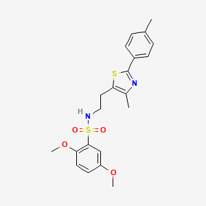 molecular formula C21H24N2O4S2 B2483488 2,5-dimethoxy-N-(2-(4-methyl-2-(p-tolyl)thiazol-5-yl)ethyl)benzenesulfonamide CAS No. 893350-09-9