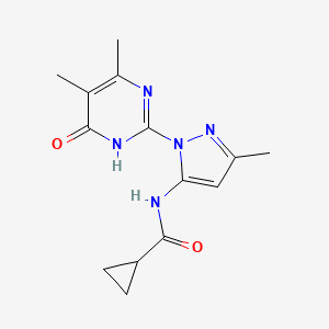 molecular formula C14H17N5O2 B2483489 N-(1-(4,5-dimethyl-6-oxo-1,6-dihydropyrimidin-2-yl)-3-methyl-1H-pyrazol-5-yl)cyclopropanecarboxamide CAS No. 1004637-92-6