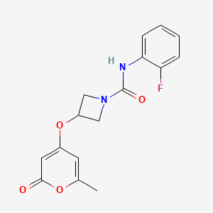 molecular formula C16H15FN2O4 B2483490 N-(2-fluorophenyl)-3-((6-methyl-2-oxo-2H-pyran-4-yl)oxy)azetidine-1-carboxamide CAS No. 1798678-53-1