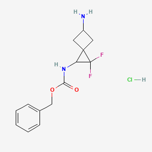 molecular formula C14H17ClF2N2O2 B2483491 Benzyl N-(5-amino-2,2-difluorospiro[2.3]hexan-1-yl)carbamate;hydrochloride CAS No. 2445794-81-8