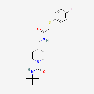 molecular formula C19H28FN3O2S B2483501 N-(tert-ブチル)-4-((2-((4-フルオロフェニル)チオ)アセトアミド)メチル)ピペリジン-1-カルボキサミド CAS No. 1235663-59-8