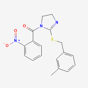 molecular formula C18H17N3O3S B2483504 (2-((3-methylbenzyl)thio)-4,5-dihydro-1H-imidazol-1-yl)(2-nitrophenyl)methanone CAS No. 851803-50-4