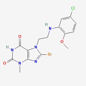 molecular formula C15H15BrClN5O3 B2483507 8-bromo-7-{2-[(5-chloro-2-methoxyphenyl)amino]ethyl}-3-methyl-2,3,6,7-tetrahydro-1H-purine-2,6-dione CAS No. 1796958-90-1