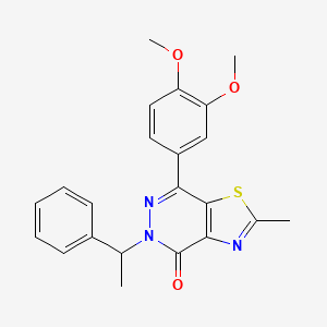 molecular formula C22H21N3O3S B2483508 7-(3,4-dimethoxyphenyl)-2-methyl-5-(1-phenylethyl)thiazolo[4,5-d]pyridazin-4(5H)-one CAS No. 941943-36-8