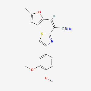 molecular formula C19H16N2O3S B2483523 (Z)-2-(4-(3,4-dimethoxyphenyl)thiazol-2-yl)-3-(5-methylfuran-2-yl)acrylonitrile CAS No. 423736-17-8