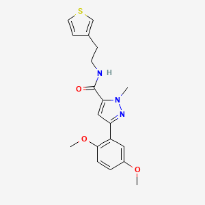 molecular formula C19H21N3O3S B2483542 3-(2,5-dimethoxyphenyl)-1-methyl-N-(2-(thiophen-3-yl)ethyl)-1H-pyrazole-5-carboxamide CAS No. 1396854-70-8