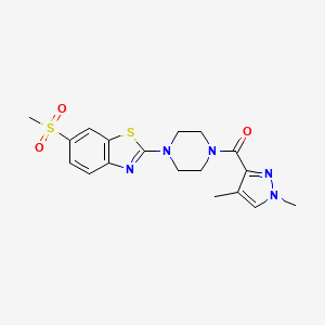 molecular formula C18H21N5O3S2 B2483552 (1,4-dimethyl-1H-pyrazol-3-yl)(4-(6-(methylsulfonyl)benzo[d]thiazol-2-yl)piperazin-1-yl)methanone CAS No. 1203047-27-1
