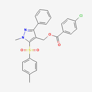 molecular formula C25H21ClN2O4S B2483572 {1-methyl-5-[(4-methylphenyl)sulfonyl]-3-phenyl-1H-pyrazol-4-yl}methyl 4-chlorobenzenecarboxylate CAS No. 318247-42-6