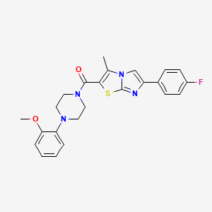 molecular formula C24H23FN4O2S B2483581 (6-(4-Fluorophenyl)-3-methylimidazo[2,1-b]thiazol-2-yl)(4-(2-methoxyphenyl)piperazin-1-yl)methanone CAS No. 852133-91-6