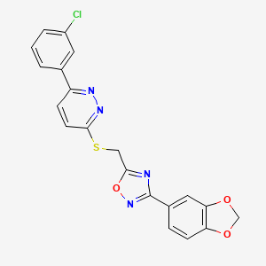 molecular formula C20H13ClN4O3S B2483597 3-({[3-(1,3-苯并二氧杂环戊-5-基)-1,2,4-噁二唑-5-基]甲基}硫基)-6-(3-氯苯基)吡啶并[1,2-d]嘧啶 CAS No. 1111419-34-1