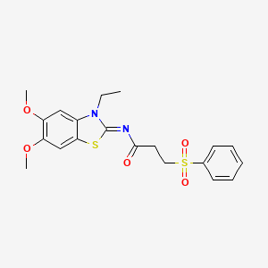 molecular formula C20H22N2O5S2 B2483649 (Z)-N-(3-ethyl-5,6-dimethoxybenzo[d]thiazol-2(3H)-ylidene)-3-(phenylsulfonyl)propanamide CAS No. 895449-57-7