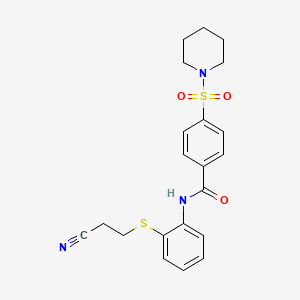 molecular formula C21H23N3O3S2 B2483650 N-[2-(2-cyanoethylsulfanyl)phenyl]-4-piperidin-1-ylsulfonylbenzamide CAS No. 397280-46-5