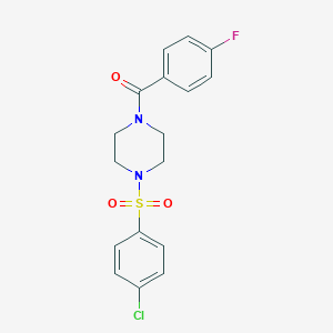 molecular formula C17H16ClFN2O3S B248366 [4-(4-Chloro-benzenesulfonyl)-piperazin-1-yl]-(4-fluoro-phenyl)-methanone 