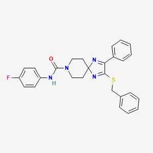 molecular formula C27H25FN4OS B2483670 2-(benzylthio)-N-(4-fluorophenyl)-3-phenyl-1,4,8-triazaspiro[4.5]deca-1,3-diene-8-carboxamide CAS No. 894879-97-1