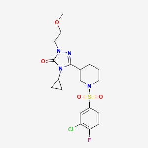 molecular formula C19H24ClFN4O4S B2483673 3-(1-((3-氯-4-氟苯基)磺酰基)哌啶-3-基)-4-环丙基-1-(2-甲氧基乙基)-1H-1,2,4-三唑-5(4H)-酮 CAS No. 2188279-37-8