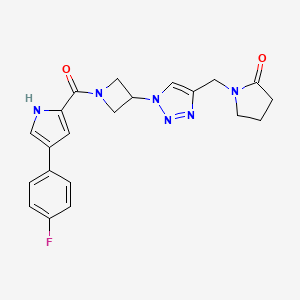 molecular formula C21H21FN6O2 B2483679 1-((1-(1-(4-(4-fluorophenyl)-1H-pyrrole-2-carbonyl)azetidin-3-yl)-1H-1,2,3-triazol-4-yl)methyl)pyrrolidin-2-one CAS No. 2034342-45-3