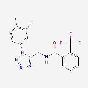 molecular formula C18H16F3N5O B2483682 N-[[1-(3,4-dimethylphenyl)tetrazol-5-yl]methyl]-2-(trifluoromethyl)benzamide CAS No. 897622-39-8