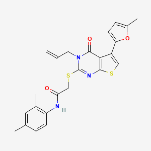 molecular formula C24H23N3O3S2 B2483685 N-(2,4-dimethylphenyl)-2-[5-(5-methylfuran-2-yl)-4-oxo-3-prop-2-enylthieno[2,3-d]pyrimidin-2-yl]sulfanylacetamide CAS No. 379235-91-3