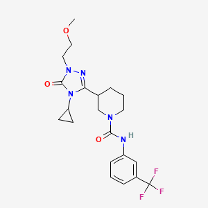molecular formula C21H26F3N5O3 B2483698 3-(4-cyclopropyl-1-(2-methoxyethyl)-5-oxo-4,5-dihydro-1H-1,2,4-triazol-3-yl)-N-(3-(trifluoromethyl)phenyl)piperidine-1-carboxamide CAS No. 2178773-04-9