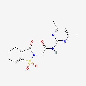 molecular formula C15H14N4O4S B2483737 N-(4,6-二甲基嘧啶-2-基)-2-(1,1-二氧代-3-氧代苯并[2,3-d]异噻唑-2(3H)-基)乙酰胺 CAS No. 438488-94-9