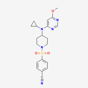 molecular formula C20H23N5O3S B2483780 4-[4-[Cyclopropyl-(6-methoxypyrimidin-4-yl)amino]piperidin-1-yl]sulfonylbenzonitrile CAS No. 2380084-81-9