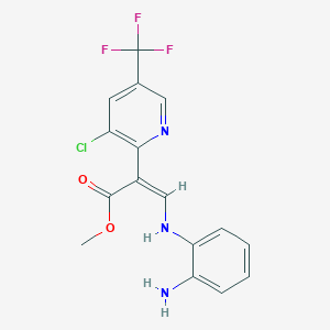 molecular formula C16H13ClF3N3O2 B2483782 methyl (Z)-3-(2-aminoanilino)-2-[3-chloro-5-(trifluoromethyl)-2-pyridinyl]-2-propenoate CAS No. 1164559-76-5
