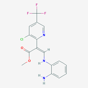 molecular formula C16H13ClF3N3O2 B2483782 甲基 (Z)-3-(2-氨基苯胺基)-2-[3-氯-5-(三氟甲基)-2-吡啶基]-2-丙烯酸酯 CAS No. 1164559-76-5