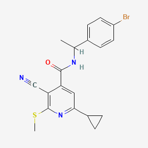 molecular formula C19H18BrN3OS B2483799 N-[1-(4-bromophenyl)ethyl]-3-cyano-6-cyclopropyl-2-(methylsulfanyl)pyridine-4-carboxamide CAS No. 950161-60-1