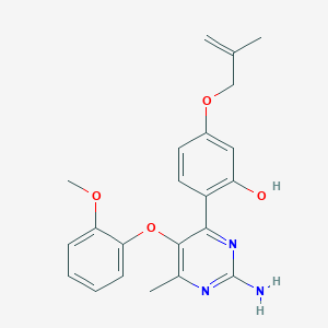 molecular formula C22H23N3O4 B2483808 2-(2-Amino-5-(2-methoxyphenoxy)-6-methylpyrimidin-4-yl)-5-((2-methylallyl)oxy)phenol CAS No. 877781-54-9