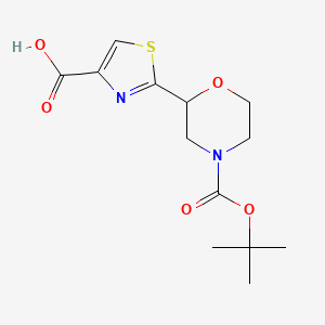 molecular formula C13H18N2O5S B2483812 2-[4-[(2-Methylpropan-2-yl)oxycarbonyl]morpholin-2-yl]-1,3-thiazole-4-carboxylic acid CAS No. 2411249-59-5