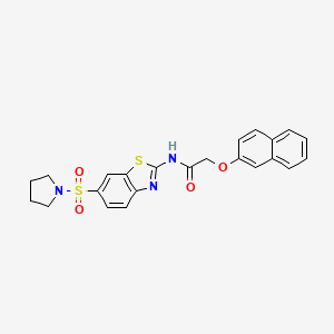 molecular formula C23H21N3O4S2 B2483828 2-(naphthalen-2-yloxy)-N-(6-(pyrrolidin-1-ylsulfonyl)benzo[d]thiazol-2-yl)acetamide CAS No. 692762-15-5