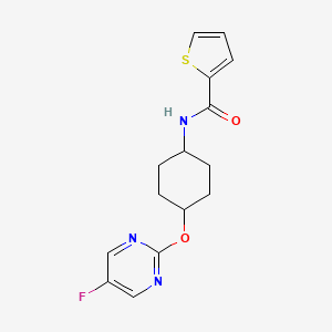 molecular formula C15H16FN3O2S B2483836 N-((1r,4r)-4-((5-fluoropyrimidin-2-yl)oxy)cyclohexyl)thiophene-2-carboxamide CAS No. 2034249-89-1