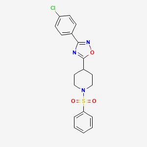 molecular formula C19H18ClN3O3S B2483847 3-(4-Chlorophenyl)-5-(1-(phenylsulfonyl)piperidin-4-yl)-1,2,4-oxadiazole CAS No. 1004665-93-3