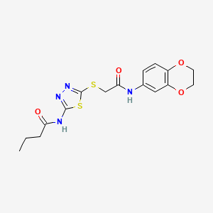 molecular formula C16H18N4O4S2 B2483861 N-[5-[2-(2,3-dihydro-1,4-benzodioxin-6-ylamino)-2-oxoethyl]sulfanyl-1,3,4-thiadiazol-2-yl]butanamide CAS No. 868976-22-1