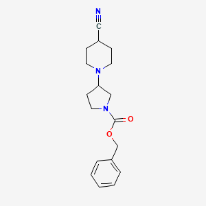 molecular formula C18H23N3O2 B2483868 Benzyl 3-(4-cyanopiperidin-1-yl)pyrrolidine-1-carboxylate CAS No. 1404312-30-6