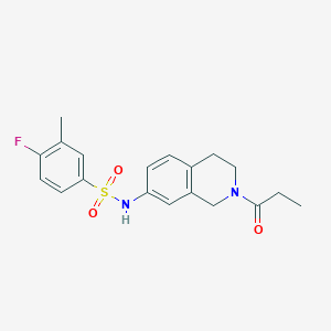 molecular formula C19H21FN2O3S B2483874 4-fluoro-3-methyl-N-(2-propionyl-1,2,3,4-tetrahydroisoquinolin-7-yl)benzenesulfonamide CAS No. 955675-49-7