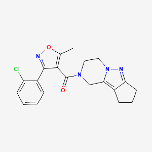 molecular formula C20H19ClN4O2 B2483878 (3-(2-chlorophenyl)-5-methylisoxazol-4-yl)(3,4,8,9-tetrahydro-1H-cyclopenta[3,4]pyrazolo[1,5-a]pyrazin-2(7H)-yl)methanone CAS No. 2034604-33-4