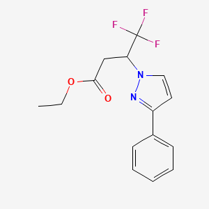 molecular formula C15H15F3N2O2 B2483885 Ethyl 4,4,4-trifluoro-3-(3-phenylpyrazol-1-yl)butanoate CAS No. 2054953-18-1