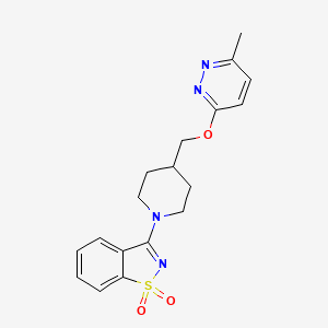 molecular formula C18H20N4O3S B2483900 3-[4-[(6-Methylpyridazin-3-yl)oxymethyl]piperidin-1-yl]-1,2-benzothiazole 1,1-dioxide CAS No. 2415585-48-5